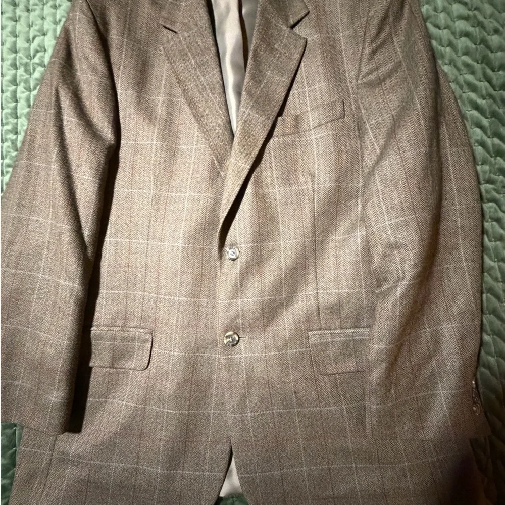 Allyn Saint George brown tan plaid‎ blazer jacket 100% Lambswool size 40R